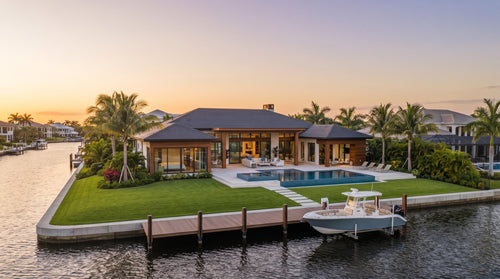 Naples waterfront estate at golden hour, ready for the snowbird season