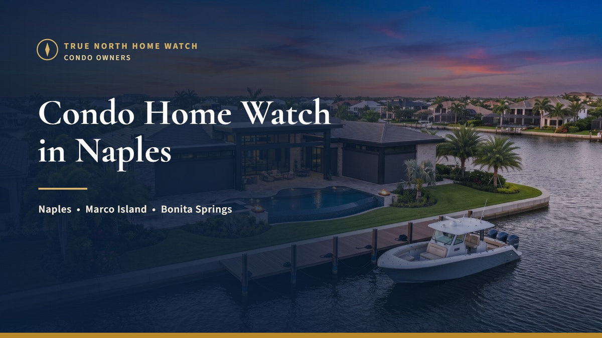 Luxury Southwest Florida waterfront residence at sunset, illustrating condo home watch in Naples and what a condo association covers